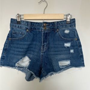 Distressed denim shorts